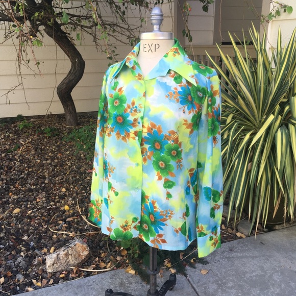 Vintage seventies polyester floral blouse size med - Picture 8 of 8